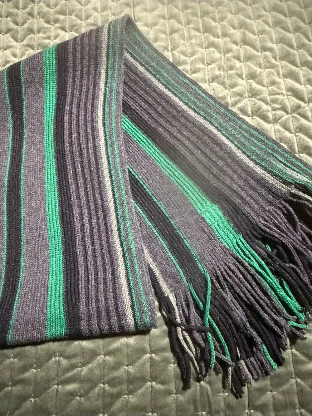 The‎ Aran Trading Company green black striped wool fringed scarf